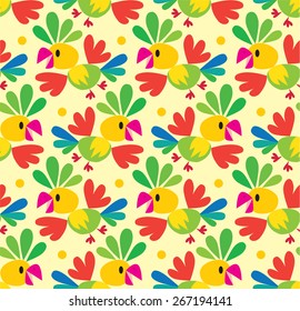 Seamless pattern or background with bright funny parrots