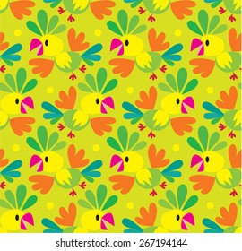 Seamless pattern or background with bright funny parrots