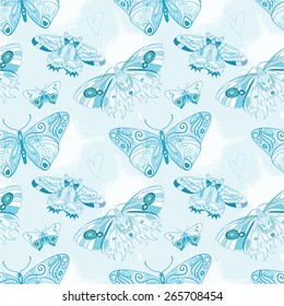 Seamless pattern, background with butterflies. Hand draw. Vector illustration
