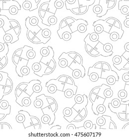 Seamless pattern background car. Toy transport vector. Coloring book automobile