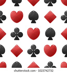 Seamless pattern background with card suits. Casino vector illustration.