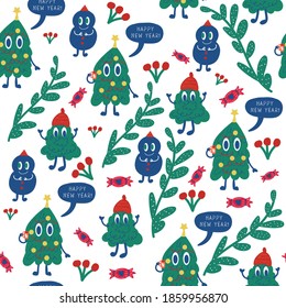 Seamless pattern background with Cartoon, leaves and candy
