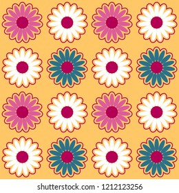 Seamless pattern background with chamomiles, colorful illustration