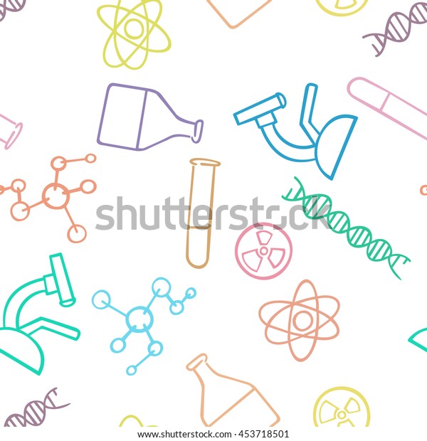 シームレスなパターンの背景化学 科学のベクター画像 壁紙の化学器具 大学 学校教育 のベクター画像素材 ロイヤリティフリー