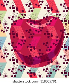 Seamless pattern background. Cherries over abstract geometrical shapes composition. Summer motif
