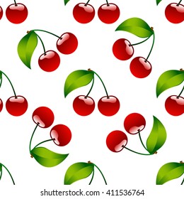 Seamless pattern background cherry red ripe berrie