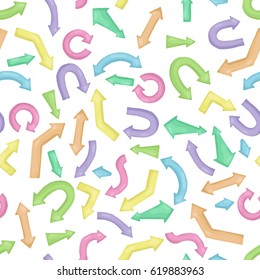 Seamless pattern background of children's cartoon arrows. Colorful vector pointer