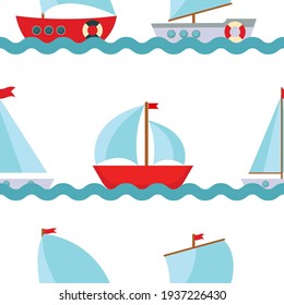 Seamless Pattern Background with Children's Cute ship. Vector Illustration EPS10