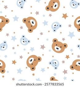 Seamless pattern. Background for children's parties. Cute bear faces