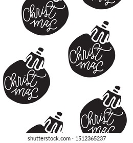 Seamless pattern, background with Christmas hand drawn elements and lettering. Winter holiday sketch banner, poster, greeting card design element.