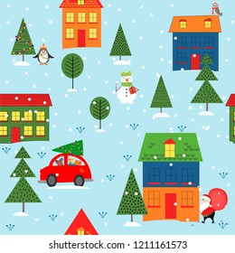 Seamless pattern background. Christmas and New year on the street.	