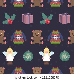 Seamless pattern background with Christmas objects and elements