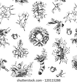 Seamless pattern background with Christmas plant decoration