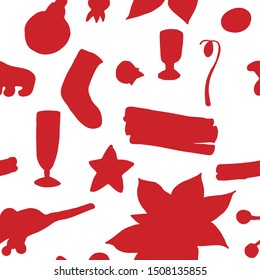 Seamless pattern, background with Christmas silhouettes of hand drawn elements. Winter holiday sketch banner, poster, greeting card design element.
