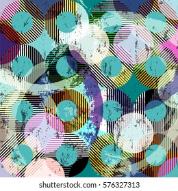 seamless pattern background, with circles, strokes and splashes, grungy