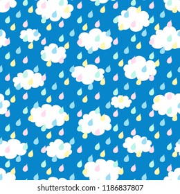 Seamless pattern background, with clouds and raindrops in the sky, pattern. Vector illustration	
