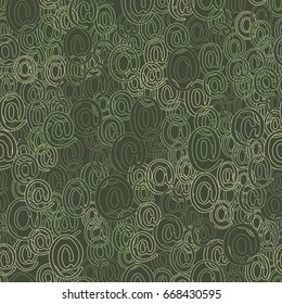 Seamless pattern background. Colored symbols "at" scattered all over in a khaki-gray color.