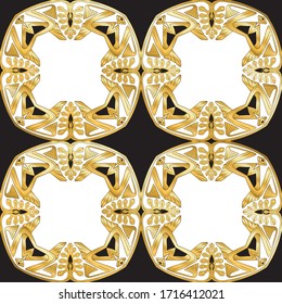 Seamless pattern, background. Colored vector illustration in art nouveau style, vintage, old, retro style. In white, black and gold colors..
