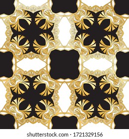 Seamless pattern, background. Colored vector illustration in art nouveau style, vintage, old, retro style. In white, black and gold colors..