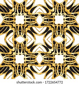Seamless pattern, background. Colored vector illustration in art nouveau style, vintage, old, retro style. In white, black and gold colors..