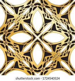 Seamless pattern, background. Colored vector illustration in art nouveau style, vintage, old, retro style. In white, black and gold colors..