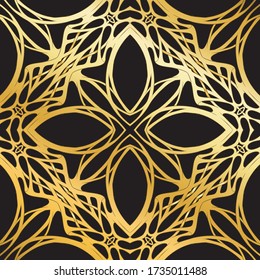 Seamless pattern, background. Colored vector illustration in art nouveau style, vintage, old, retro style. In black and gold colors..