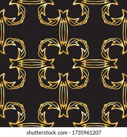 Seamless pattern, background. Colored vector illustration in art nouveau style, vintage, old, retro style. In black and gold colors..