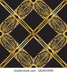 Seamless pattern, background. Colored vector illustration in art nouveau style, vintage, old, retro style. In black and gold colors..