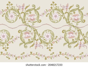 Seamless pattern, background. Colored vector illustration. In baroque, rococo, victorian, renaissance medieval style. In decorative style. Ethnic patterned ornate hand drawn.