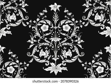 Seamless pattern, background. Colored vector illustration. In baroque, rococo, victorian, renaissance medieval style. In decorative style. Ethnic patterned ornate hand drawn.