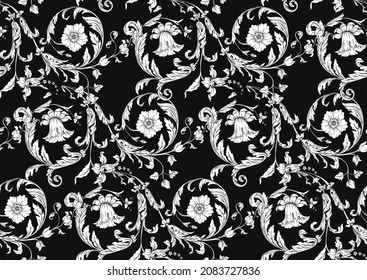 Seamless pattern, background. Colored vector illustration. In baroque, rococo, victorian, renaissance medieval style. In decorative style. Ethnic patterned ornate hand drawn.