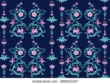 Seamless pattern, background. Colored vector illustration. In baroque, rococo, victorian, renaissance style. In decorative style. Ethnic patterned ornate hand drawn.