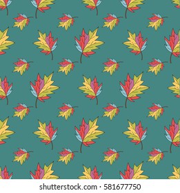 seamless pattern background with colorful autumn leaves - vector illustration