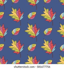seamless pattern background with colorful autumn leaves - vector illustration