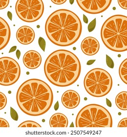 Seamless pattern background with colorful cartoon juicy oranges vector illustration
