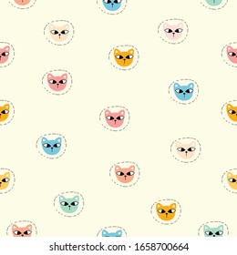 Seamless pattern background with colorful cats, cartoon characters, cute animals for children. Design ideas used for printing, gift wrapping backgrounds, children's clothing, textiles, vector images.