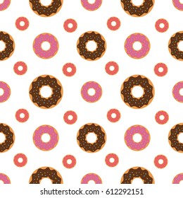 Seamless pattern background with colorful donuts, vector illustration