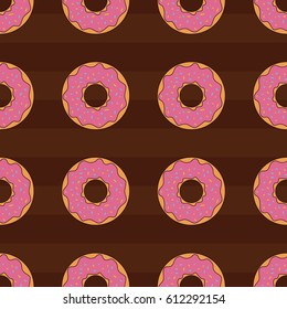 Seamless pattern background with colorful donuts, vector illustration