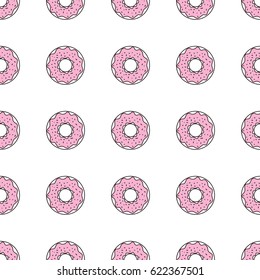 Seamless pattern background with colorful donuts, vector illustration