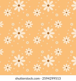 Seamless pattern  background with colorful flower chamomile in vintage style illustration 