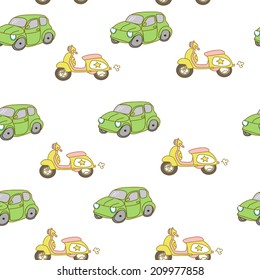 seamless pattern background with colorful little cars in vector