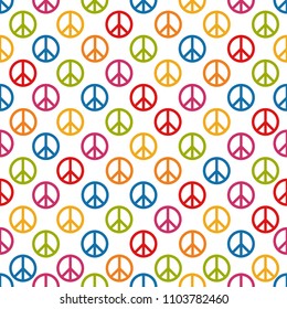 Seamless Pattern Background - Colorful Peace Signs - Vector Illustration