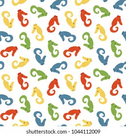 Seamless pattern background with colorful sea horses.