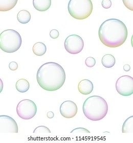 Seamless pattern background with colorful soap bubbles. Balls with a glare. Vector illustration.