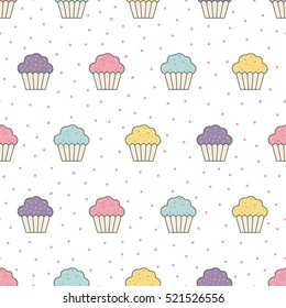 Seamless pattern background with colorfull cupcakes