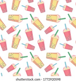 Fondo de patrón sin inconvenientes con cócteles fríos en taza de diseño lindo 