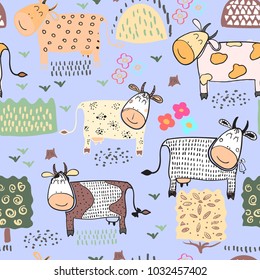 Seamless pattern background with cow. Vector illustration.