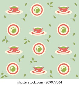 seamless pattern background with cups of tea in vector