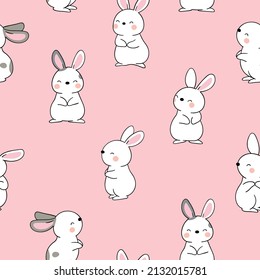 Seamless pattern background cute bunny for Easter and spring Doodle cartoon style