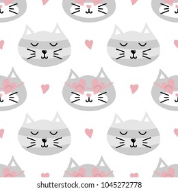 Seamless pattern background with cute cartoon doodle cats.